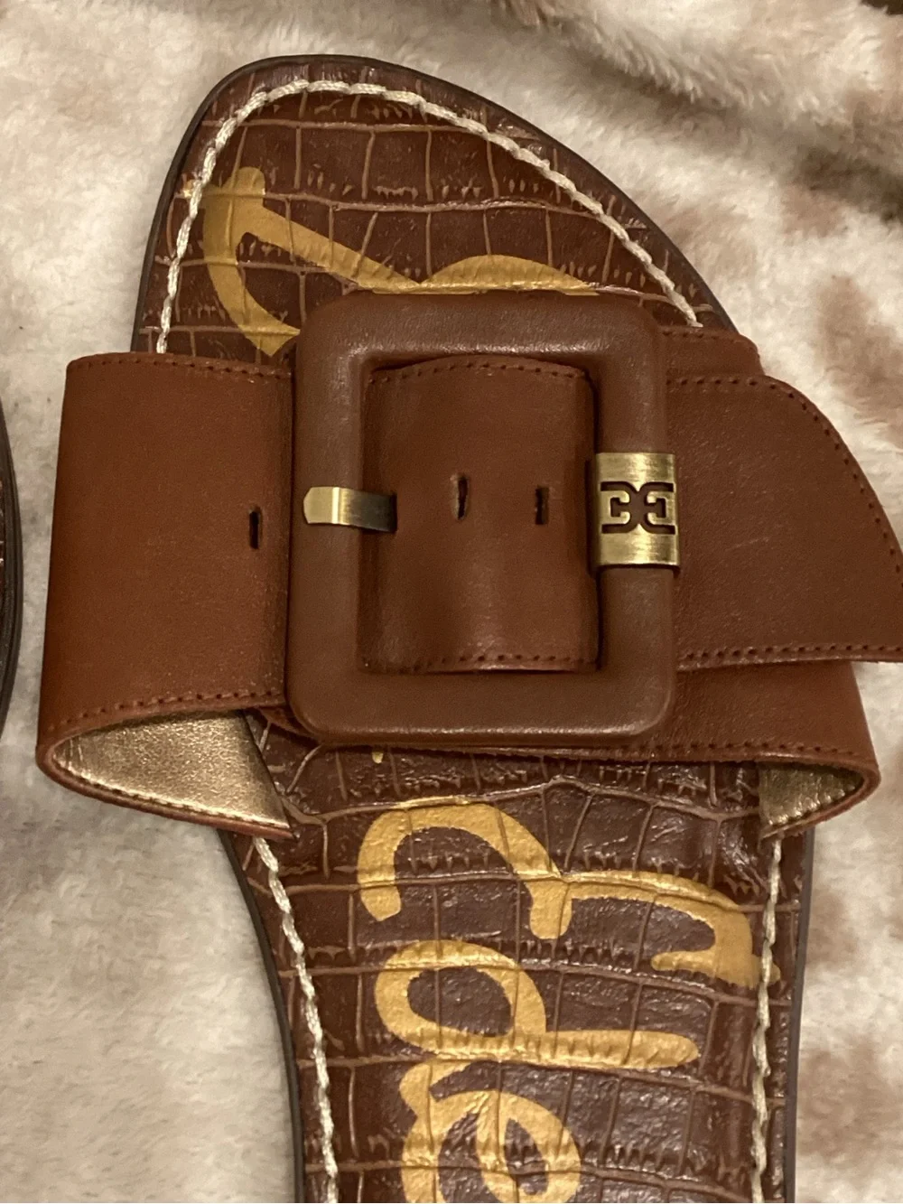 Sam Edelman Gaige Tan/Saddle Leather Buckle Slide Sandals, Size 8 1/2 - Picture 10 of 13